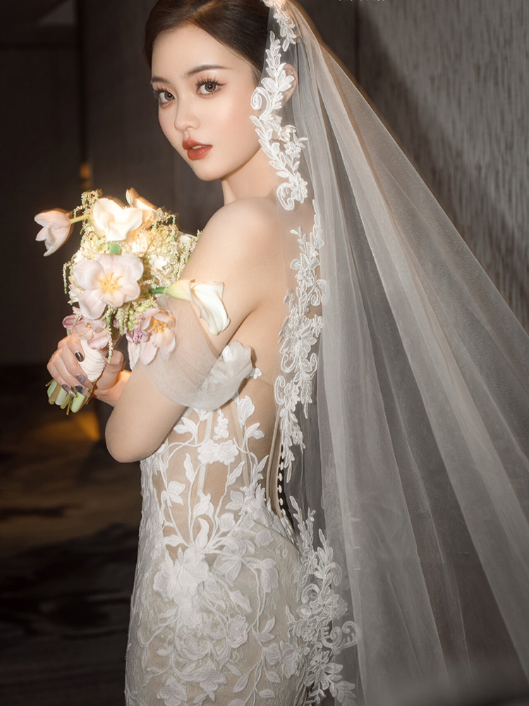 Voiles de mariage ivoire blanc long, long, cathédrale, patients, stock d'appliques, accessoires de mariage