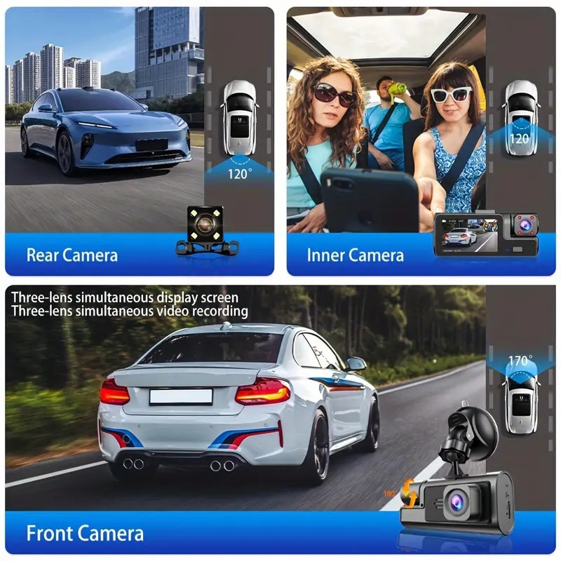 3 Câmera Dash Cam Para Câmera Do Carro 1080P Gravador De Vídeo WIFI DVR Do Carro camera veicular automotiva,camera veicular,dashcam veicular,Frente Câmera de Visão Traseira Visão Noturna Black Box Acessórios Do Carro