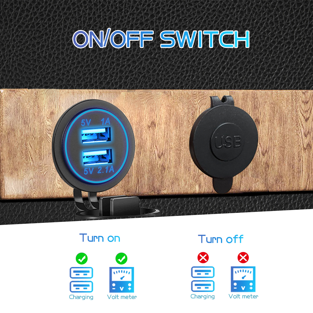Cargador de coche USB Dual de 5V 3.1A 12V con Panel adaptador de corriente impermeable toma de corriente para vehículo barco camión motocicleta
