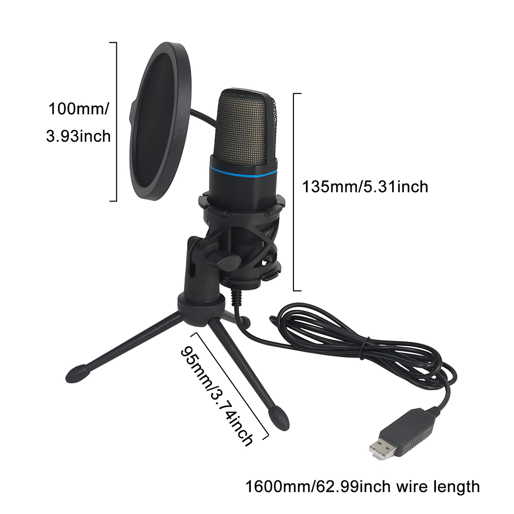 Microfone RGB com Fio USB para Podcast, Condensador, Wire Gaming Mic, Gravação, Streaming de Estúdio, Laptop, Desktop, PC