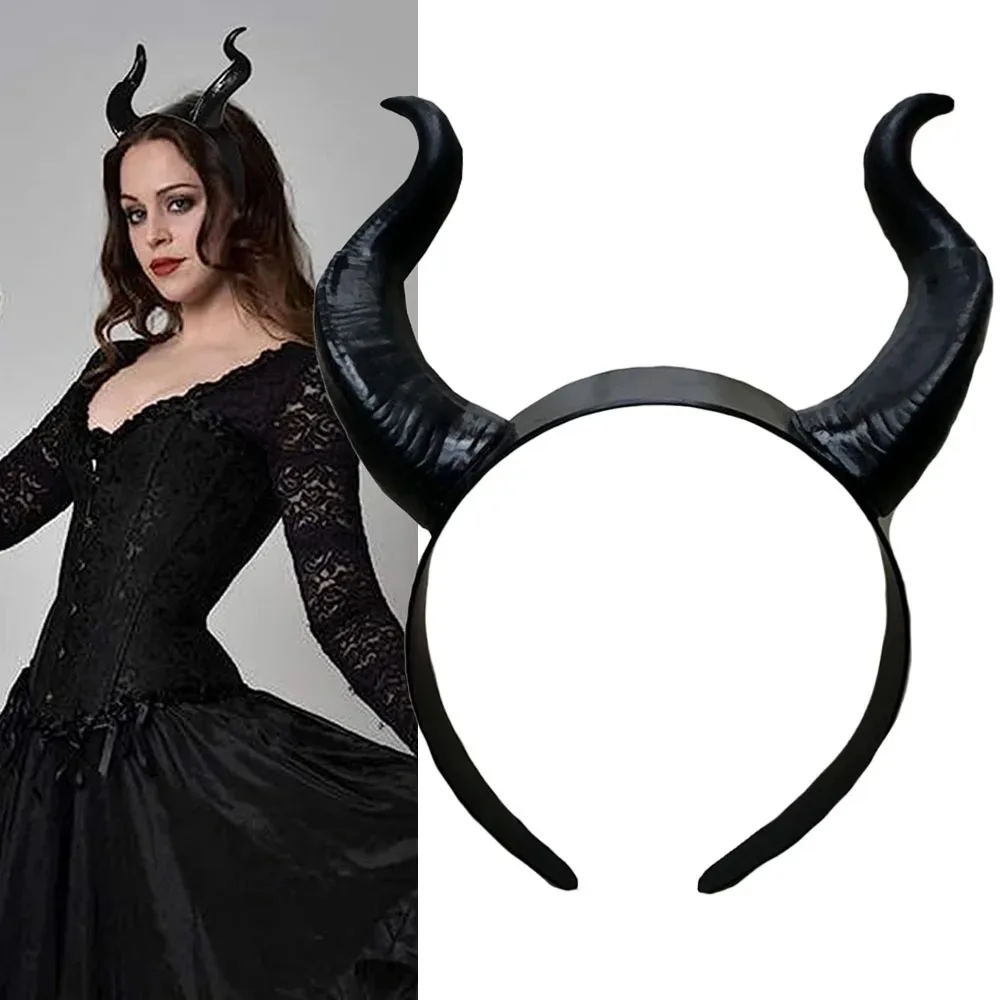 Donne Nero Regina Strega Demone Corna Copricapo Cosplay Animale Antilope Diavolo Copricapo Natale Halloween Party Costume Fascia