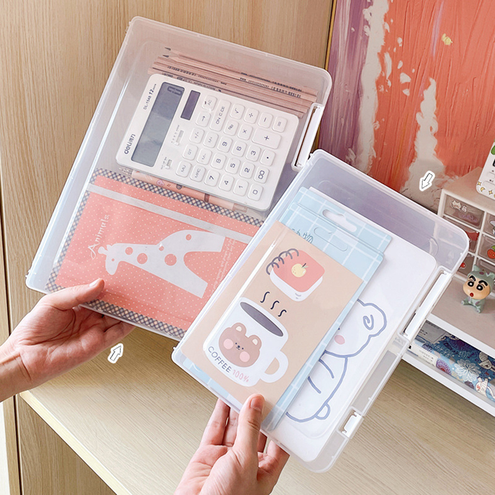 A4 File Storage Box Transparent Double Card Buckle Plastic Organizer Waterproof Dustproof For Graduation Certificates Documents
