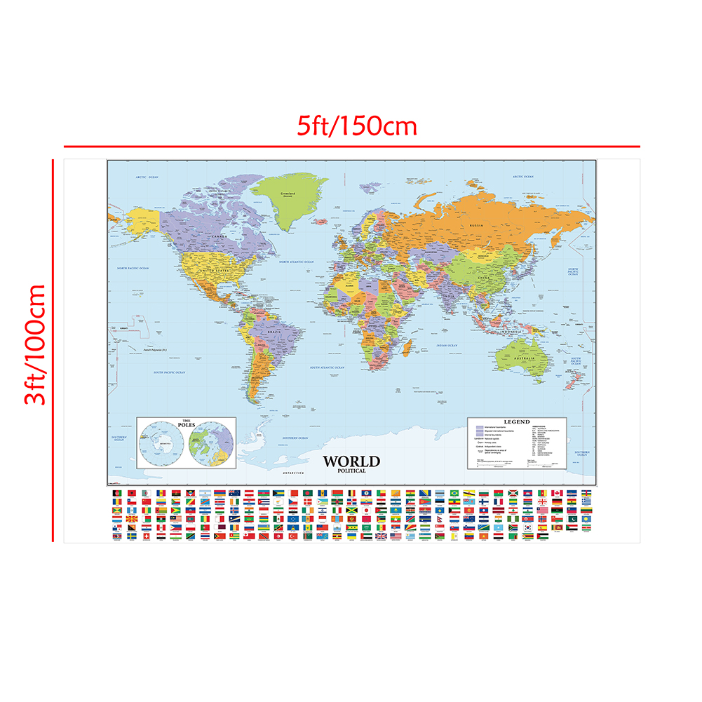 세계 지도 부직포 캔버스 그림 벽 스티커 카드 포스터, 집 장식 걸이식 그림 학교 용품, 150x100cm