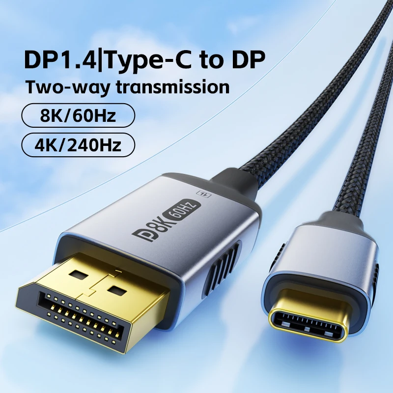 Cable tipo C a DisplayPort 2.1 8K@60Hz 4K@144Hz DP bidireccional a USB-C para Thunderbolt 4/3 para MacBook Huawei Air Projector