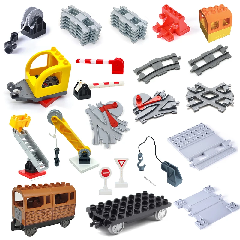 City Train Track Sets Assembly Railway Accessories Bricks Children Interactive Toys Big Size Building Blocks Compatible DuploED