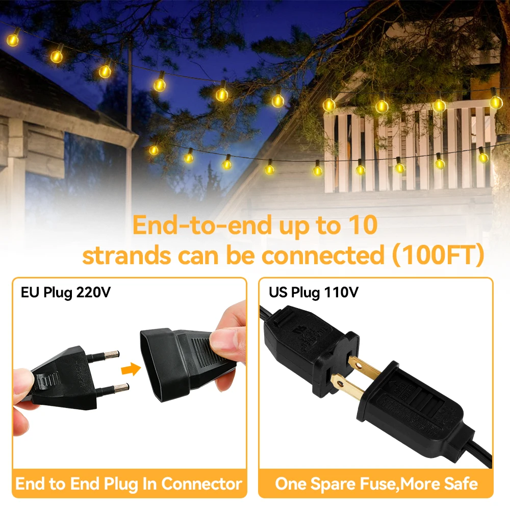 30M LED Fata String Light Festa di compleanno all'aperto Stringa di luce G40 Patio Giardino Luce Trasparente Catena di lampadine vintage per la decorazione di nozze