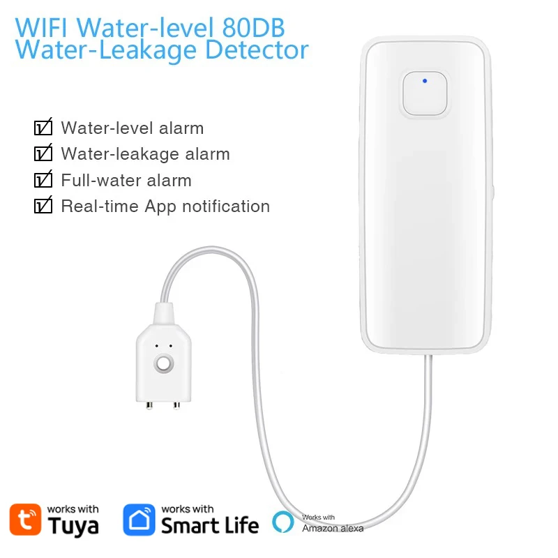 Tuya Wifi Smart Water Lek Sensor Water Overloop Niveau Detector 80db Geluid Alarmsysteem Overstroming Lekkage Sensor Afstandsbediening