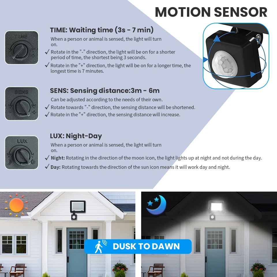 LED Flood Light PIR Motion Sensor 10W 20W 30W 50W 100W 150W 200W 300W AC220V IP66 Wodoodporny reflektor uliczny Reflektor zewnętrzny