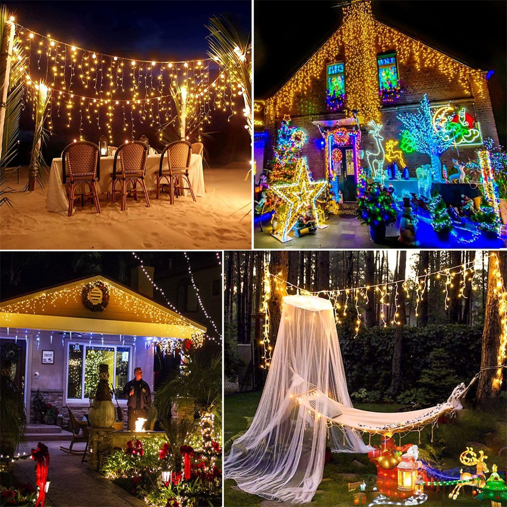 คริสต์มาสไฟ LED กลางแจ้ง Icicle Curtain String ไฟ 4 M 20 M Street Garland ไฟ Fairy สําหรับปีใหม่เครื่องประดับคริสต์มาส