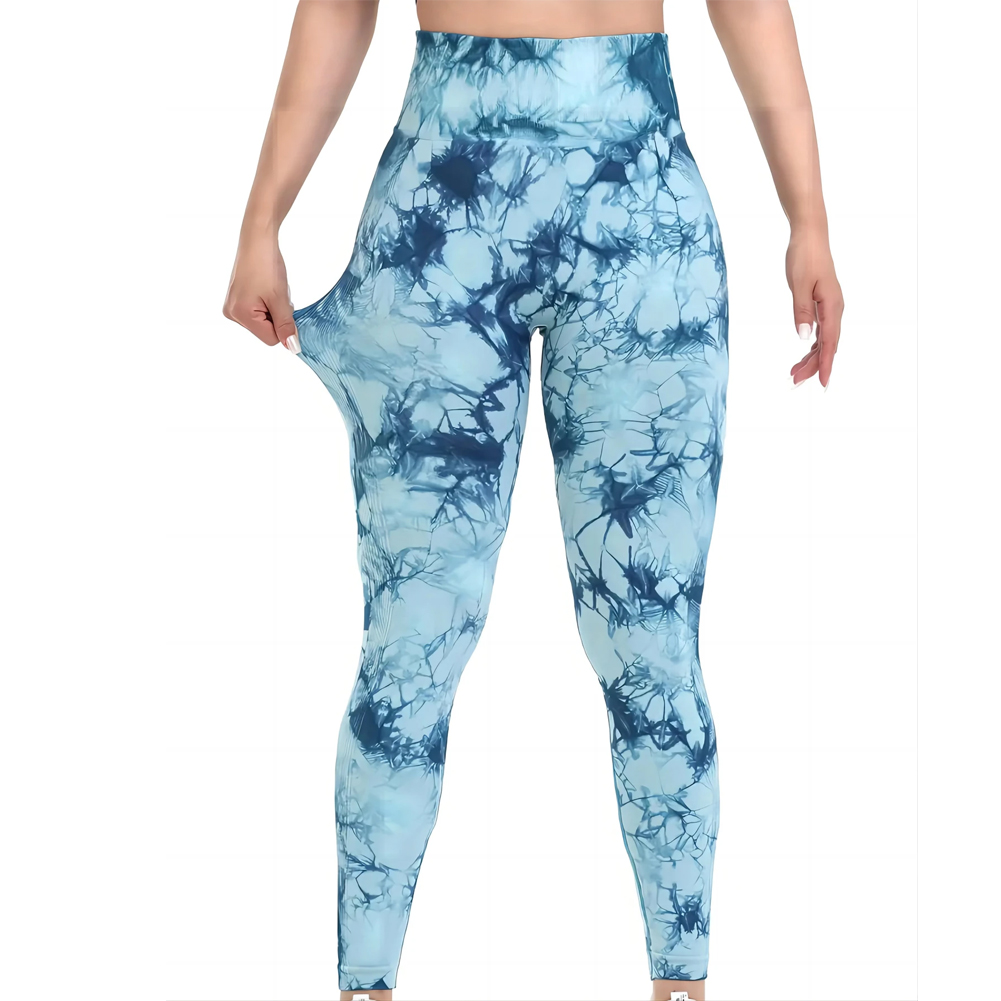 ผู้หญิง Tie-Dye Seamless พีชก้นเอวสูงกางเกงยืดฟิตเนสกางเกงโยคะ