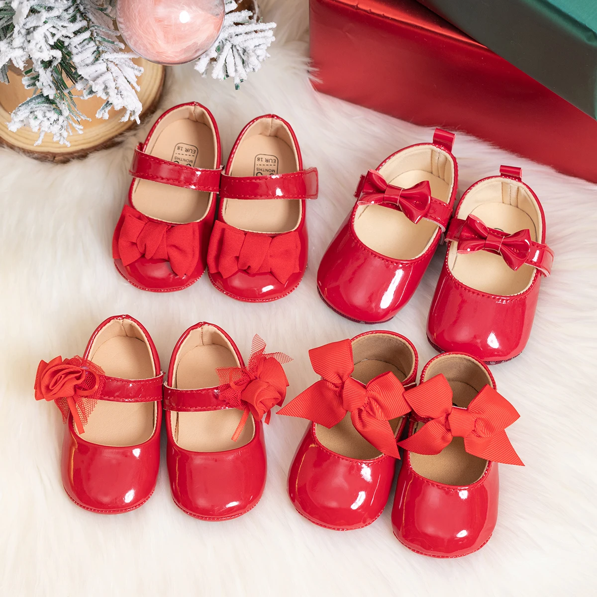 Rote Bowknot Babys chuhe Neugeborene Babys chuhe Mary Jane Flats Pu Leder Hochzeits feier Prinzessin Schuhe Kleinkind First Walker