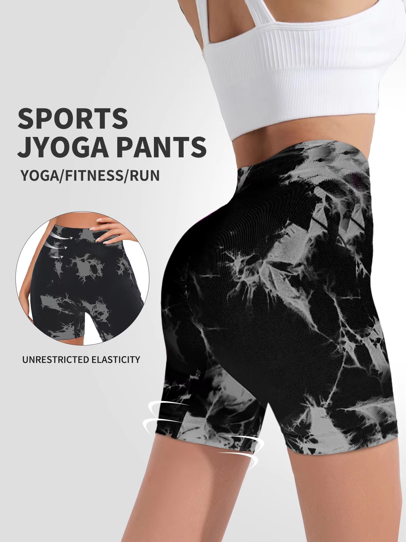 Naadloze tie-dye yogashorts Hoge taille Sneldrogende fitnessshorts Honingperzik Lifting Hip Yoga Sport strakke shorts