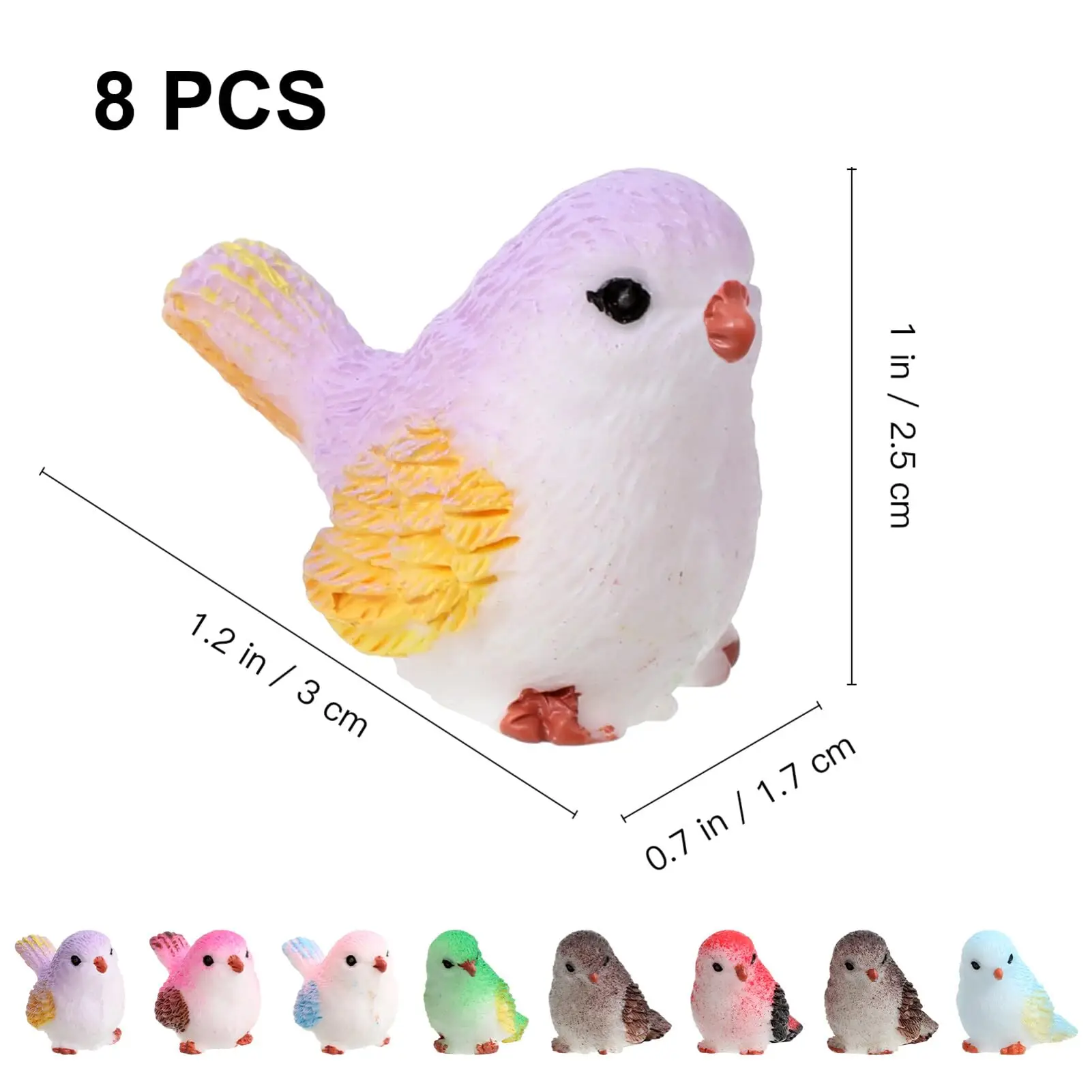 미니어처 새 인형, 모의 동물 장난감, 미니 귀여운 애완 동물 모델, 요정 정원, 이끼 마이크로 풍경, 8 개