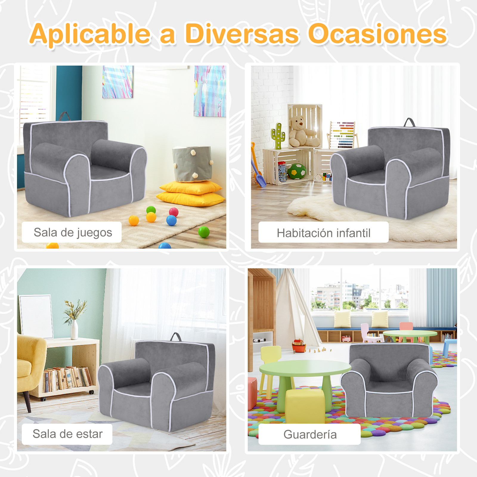 Sillón Infantil Relleno de Espuma, Sofá Infantil Tapizado con Tela de Terciopelo y Relleno de Esponja Pequeños de 0-5 Años