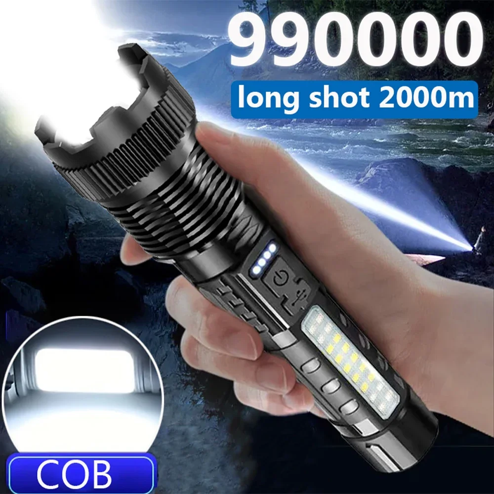 Linterna Led de alta potencia, lámpara Led recargable portátil, linterna con Zoom telescópico, linterna de mano para acampar