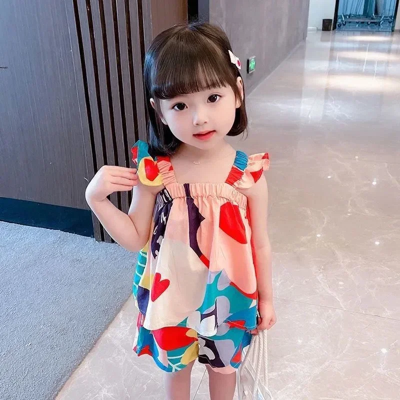 Conjuntos de ropa de verano para niñas, Top con tirantes, chaleco Floral a juego de colores + pantalones informales para niños, traje de ropa para niños pequeños