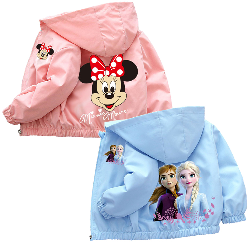 Chaqueta de Mickey Mouse de dibujos animados para niñas de Disney, abrigos de princesa Frozen Elsa, chaquetas con capucha para niños, ropa de abrigo deportiva informal para primavera y otoño