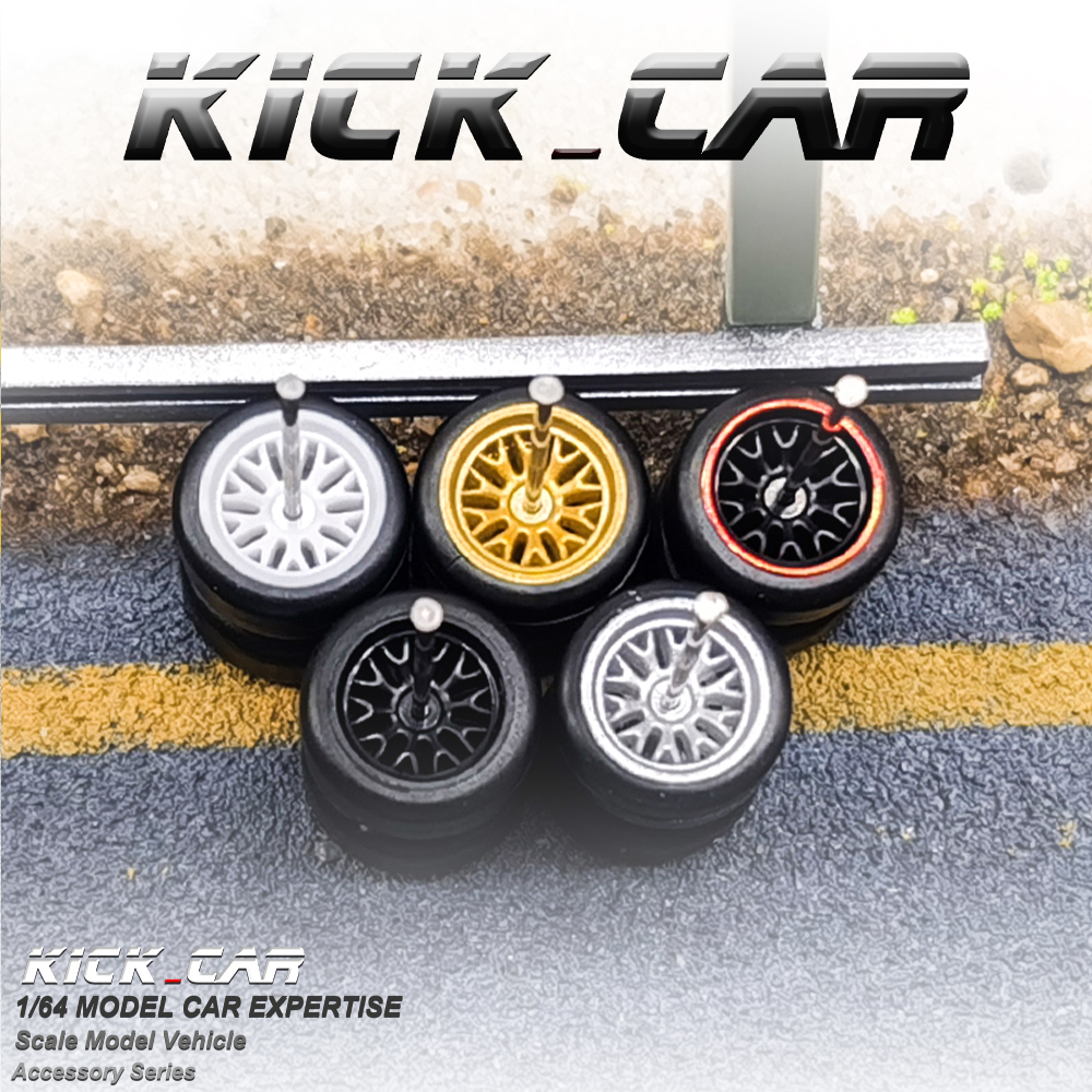 1/64 wielen met vaste rubberen banden takken spaak voor speelgoedmodel gegoten auto's opnieuw monteren onderdelen voor Hotwheels (5 sets voor 5 auto's)