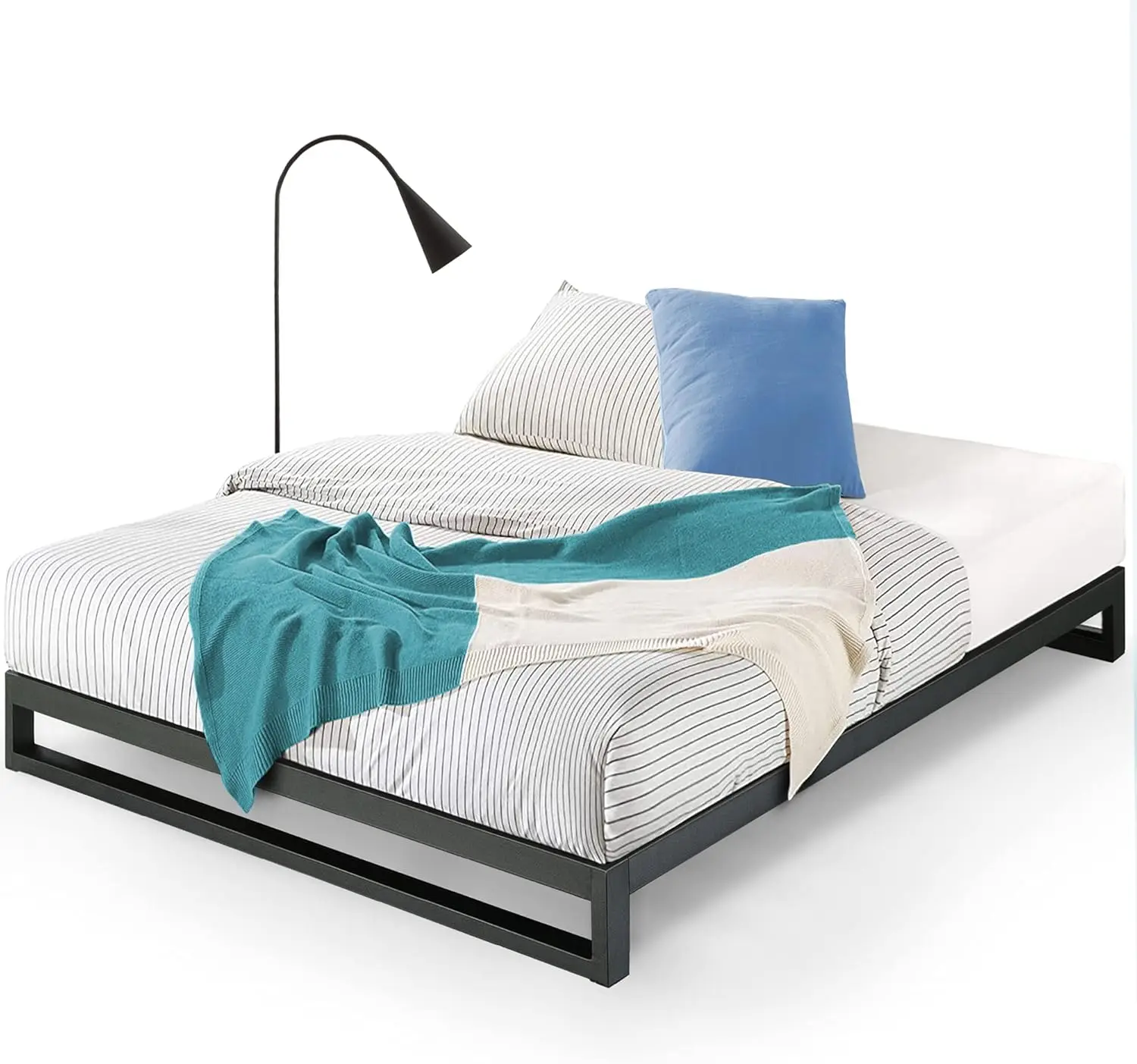 Trisha Double Bed frame - Bed 135x190 cm - 18 cm Height - Metal Platform Bed frame with Wood slat support - Black