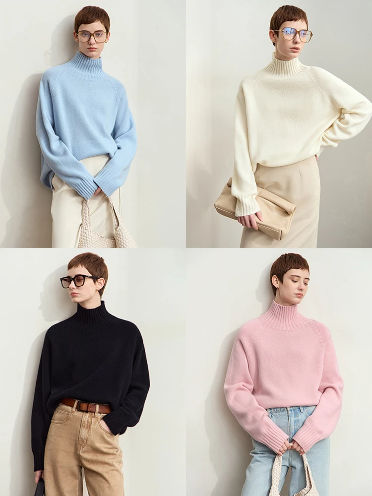 AMII минималистичный зимний женский универсальный водолазка 2024, цельношерстяной бесшовный интегрированный антибактериальный свитер 12454040