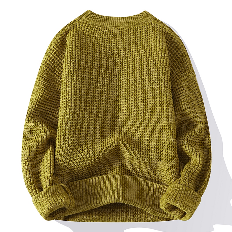 Suéter informal de cuello redondo para hombre, Jersey ajustado de punto cálido con textura de Color sólido, moda nueva de invierno