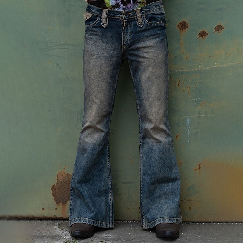 Nowe jesienne Vintage męskie dżinsy rozszerzane solidne proste dżinsy męskie główna ulica guziki Denim spodnie Flare Streetwear spodnie S-3XL