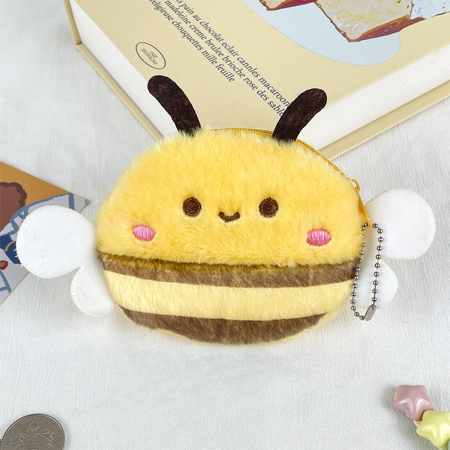 Monedero de felpa con forma de abeja para niños, bolsa para dinero con forma de abeja, muñeco de animal de dibujos animados, colgante, bolsa de almacenamiento de moda, bolsa pequeña, almacenamiento de oficina