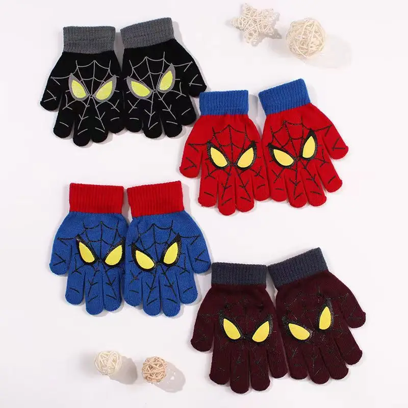Disney Spiderman Winter Kinderen Warme Handschoenen Marvel Anime Cartoon Gebreide Handschoenen Leuke Decoratie Kinderen Kerstcadeaus 5-10Y