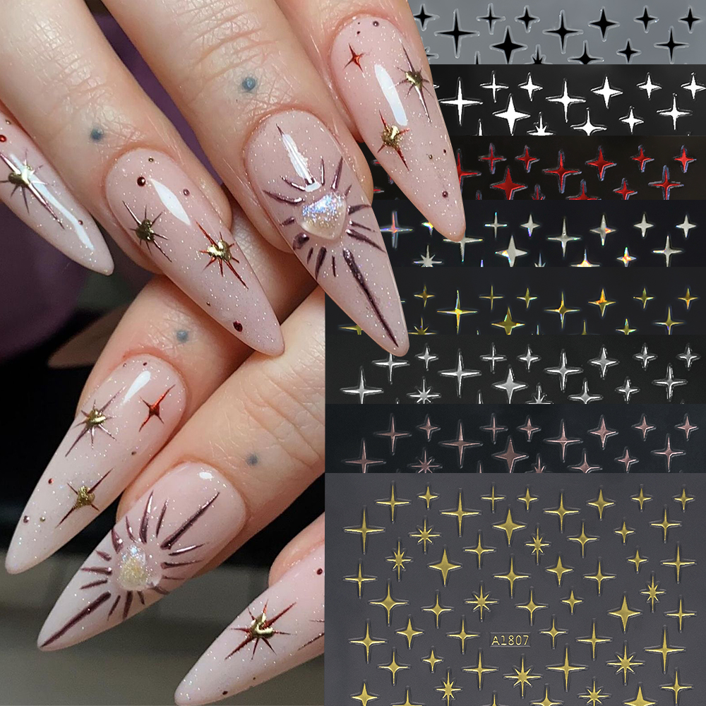 1 Uds. Pegatinas para decoración de uñas con temática de estrella, calcomanías de plástico autoadhesivas 3D con acabado brillante, forma rectangular de Anime, Ideal para uñas DIY