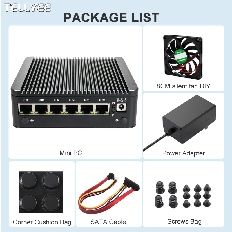 Intel N100 Soft Router 6 Lans i226-V 2.5G Fanless Mini PC COM HD DP USB Type-C pfSense Firewall Appliance OPNsense ESXi Computer
