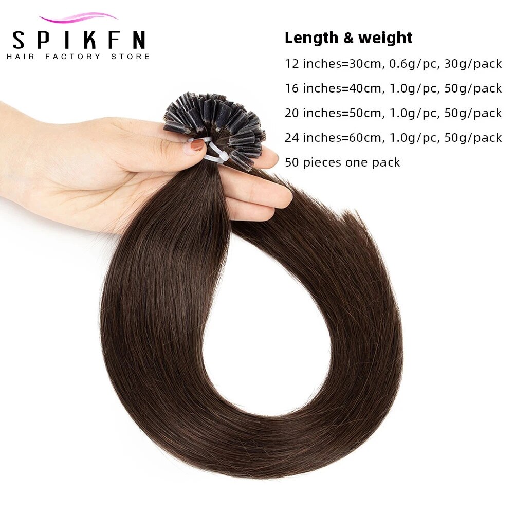 SPIKFN ฟิวชั่น Keratin Bond Human Hair Extensions แคปซูล U เล็บเคล็ดลับ 12 "16" 20 "24" Pre Bonded ผม Platinum สีบลอนด์ 50pcs