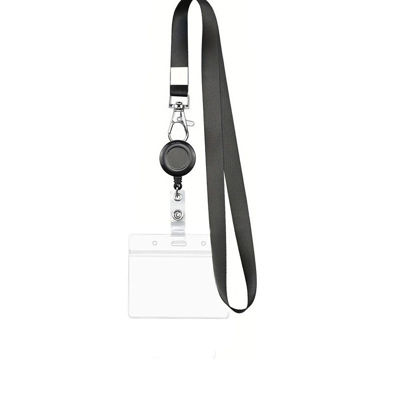 Bview Art PVC ID Card Holder with Black Retractable Lanyard Snap Hook - Adjustable Badge Reel Neck Strap