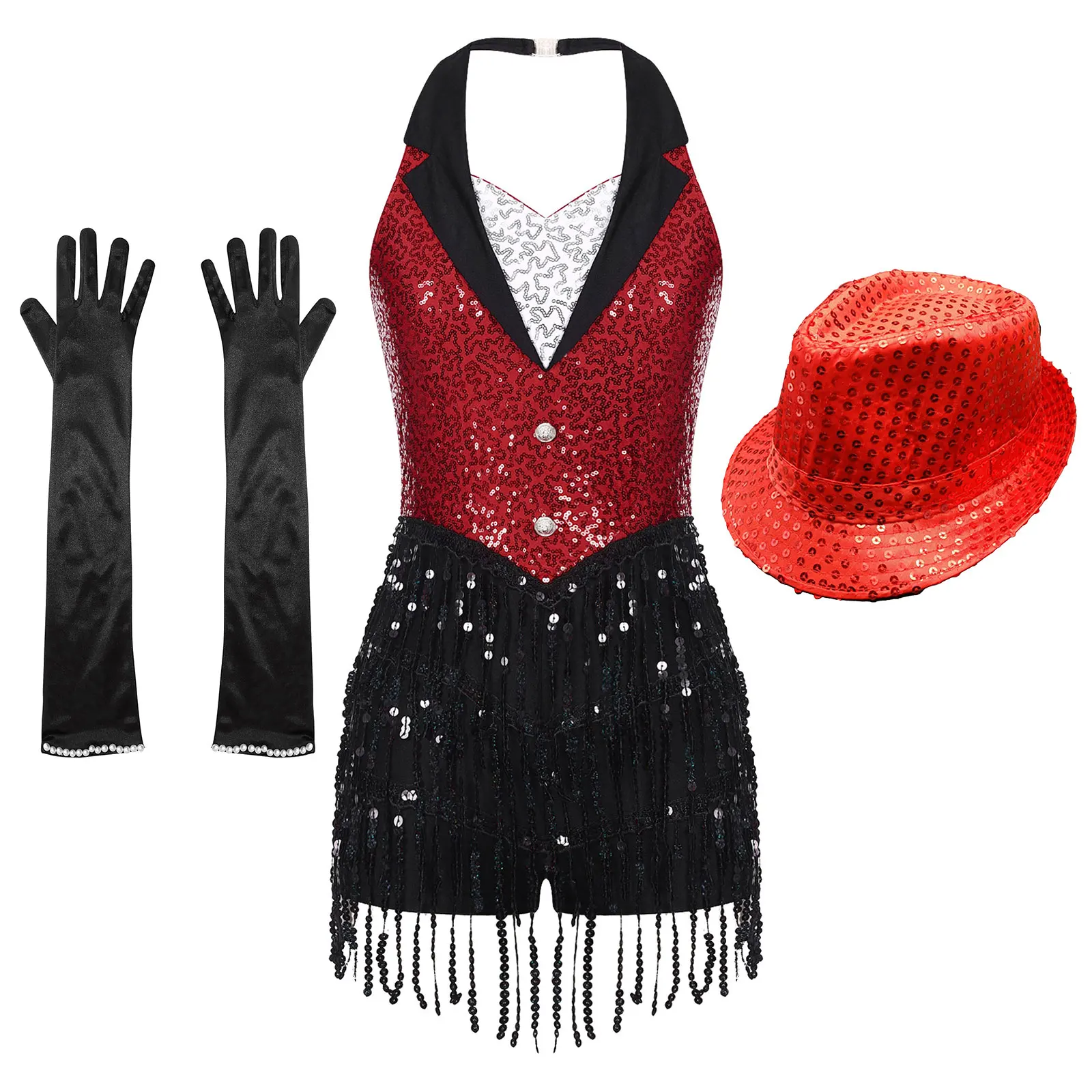 Damska sukienka do tańca nowoczesnego kostium wydajności błyszczące cekiny bez rękawów Latin Jazz Tango Salsa trykot do tańca body strój