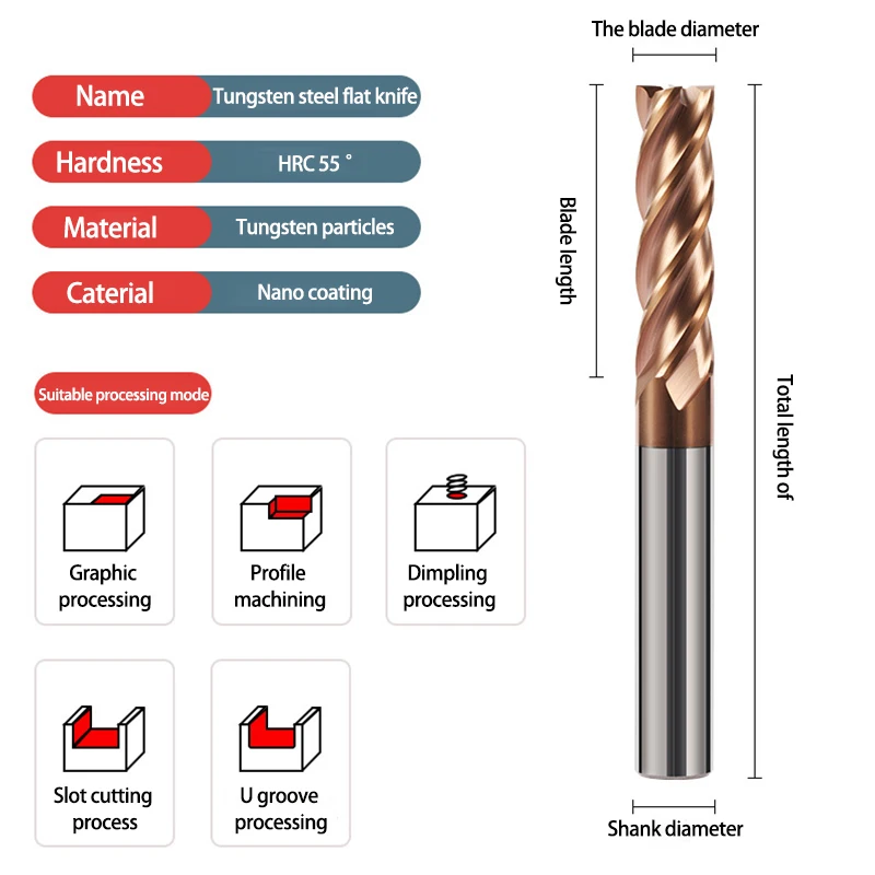 KaKarot HRC55 คาร์ไบด์ end mill 1 2 4 5 6 8 10 12 มม.4 ขลุ่ยเครื่องตัดตัดเครื่องตัดเหล็ก CNC Maching EndMill เครื่องตัด