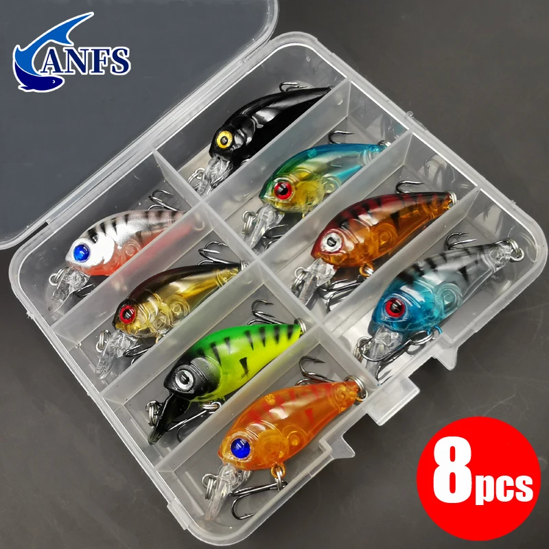 8 pçs manivela isca minnow isca de pesca conjunto flutuante isca artificial topwater isca de pesca