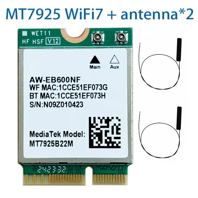 Tarjeta de red MT7925 WiFi7 Bluetooth 5,3 M.2 NGFF adaptador inalámbrico 5400Mbps Tri Band 2,4G 5G 6GHz Wifi 7 tarjeta Lan para Windows11