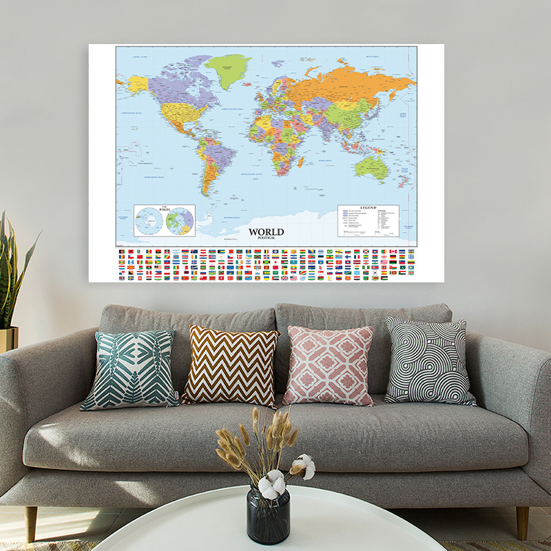 150x225 cm in inglese mappa del mondo grande poster tessuto non tessuto tela pittura appesa a parete poster studio forniture decorazioni per la casa