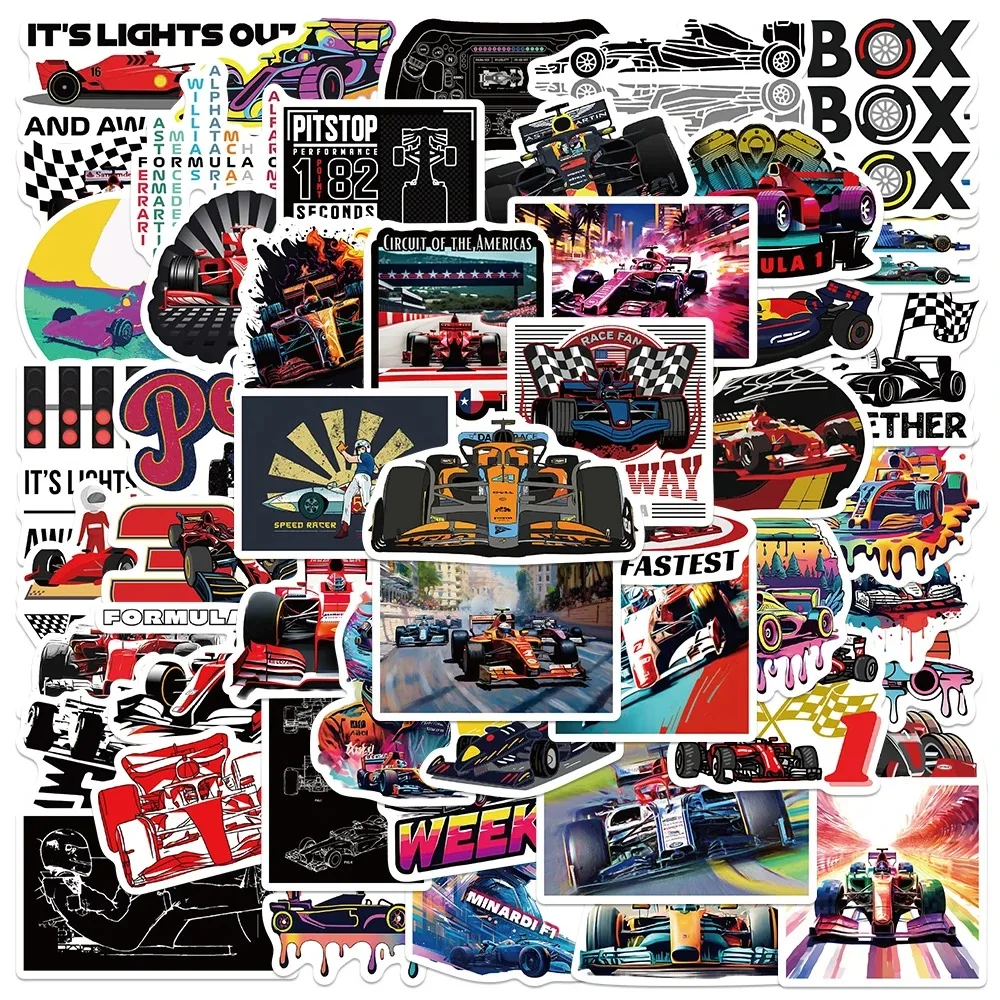 10/30/50pcs F1 Formula Uno Adesivi Da Corsa Divertente Cartoon Graffiti Decalcomania Del Computer Portatile Bagagli di Skateboard Moto Casco Da Bici adesivo