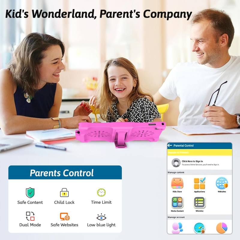Kinstone 10,1" Android 12 Kinder-Tablet mit Augenschutz T310 Quad Core CPU 3 GB + 32 GB 1280 x 800 HD IPS 6000 mAh WiFi Bluetoo