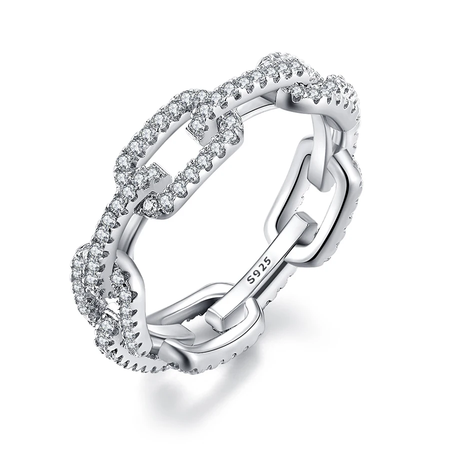Stapelbarer Ring aus 925er-Sterlingsilber mit geometrischem Zirkonia für Damen, trendiges, platiniertes Marken-Party-Schmuckzubehör