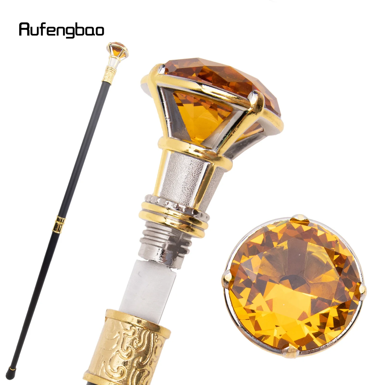 Bastón blanco dorado tipo diamante naranja con placa oculta, bastón de moda de autodefensa, bastón de Cosplay de 90cm