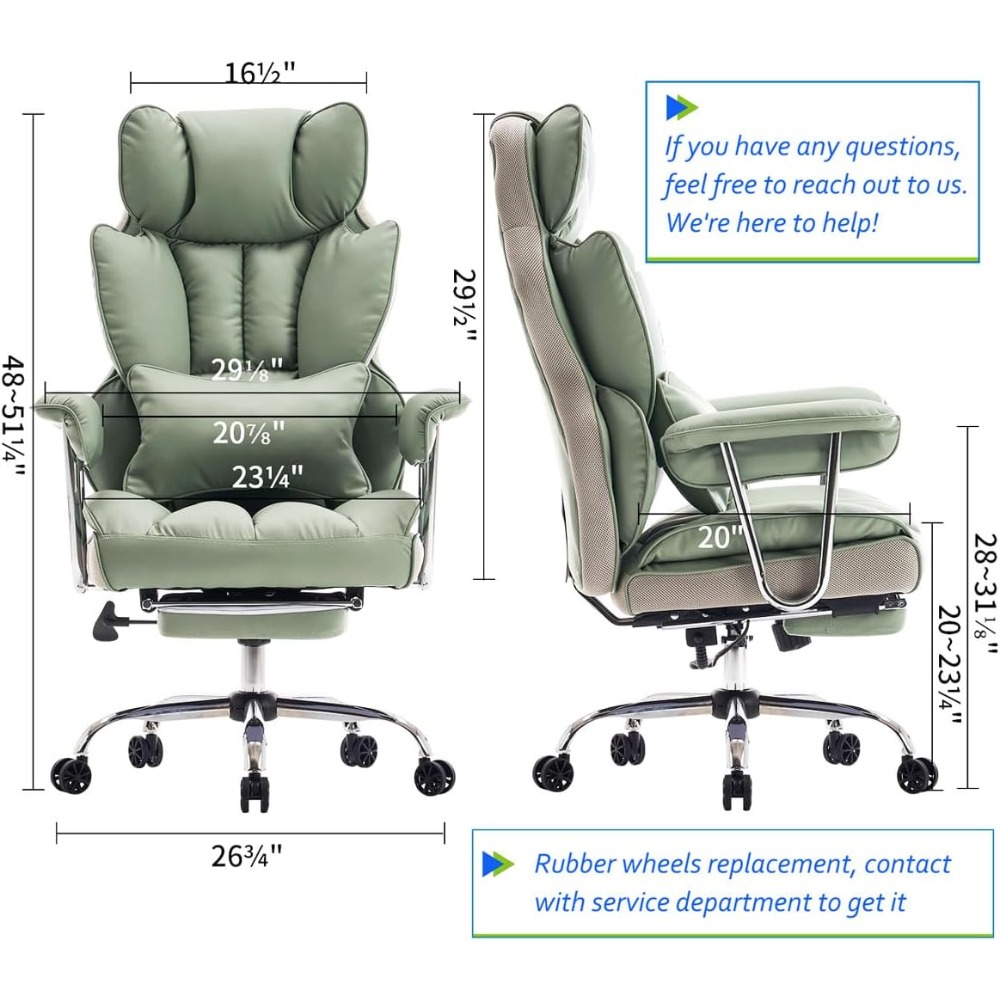 Desk Office Chair 400LBS,Big and Tall PU Leather Computer Chair, Executive Office Chair with Leg Rest and Lumbar Support
