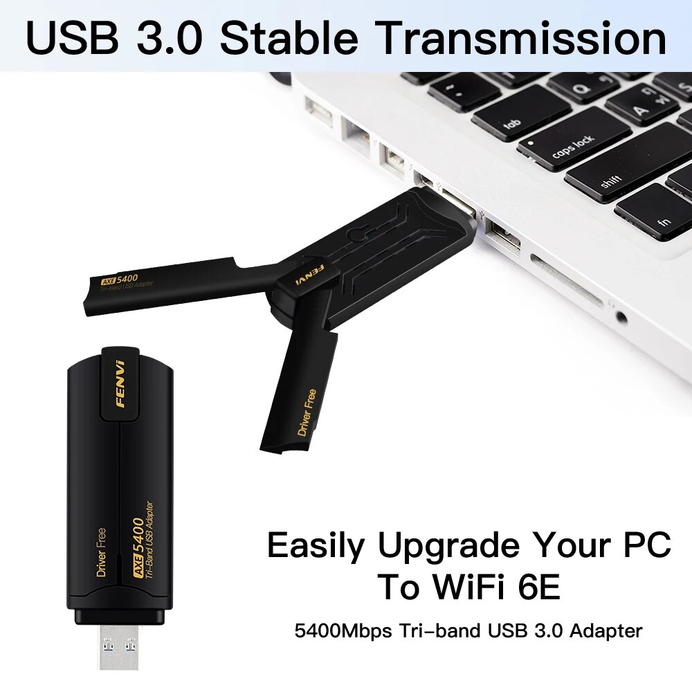 Fenvi-Adaptador USB Dongle Tri Band Placa de rede, Antena para Laptop, Driver livre, Wi-Fi 6, 2.4G, 5G, 6GHz, USB 3.0, Win10, 11, AX5400, 6E