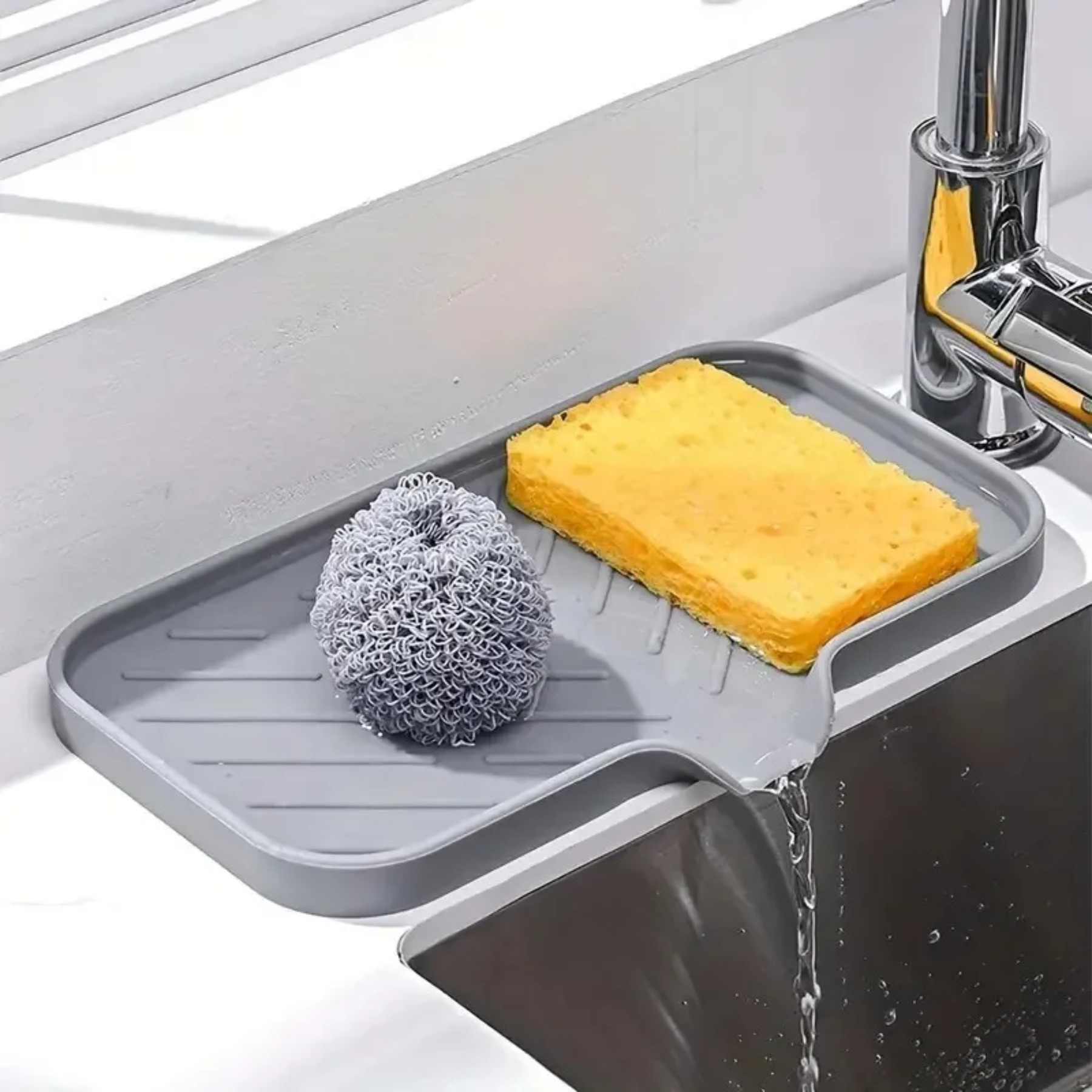 Pia bandeja de silicone com dreno sabão esponja armazenamento titular bancada pia purificador escova rack armazenamento organizador cozinha