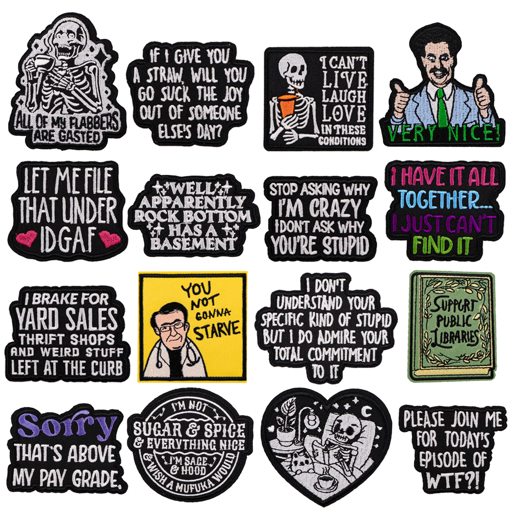 Skull Quotes Exquisite Embroidered Patch Emblem Iron on Cloth Appliques Thermo Adhesive for Jacket T-shirt DIY