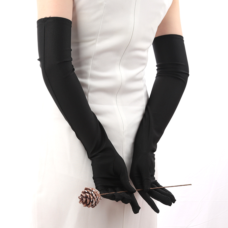 Women Long Gloves Finger Elbow Protection Opera Evening Party Prom Costume Adult Fashion Accessories Breathable Black Mittens