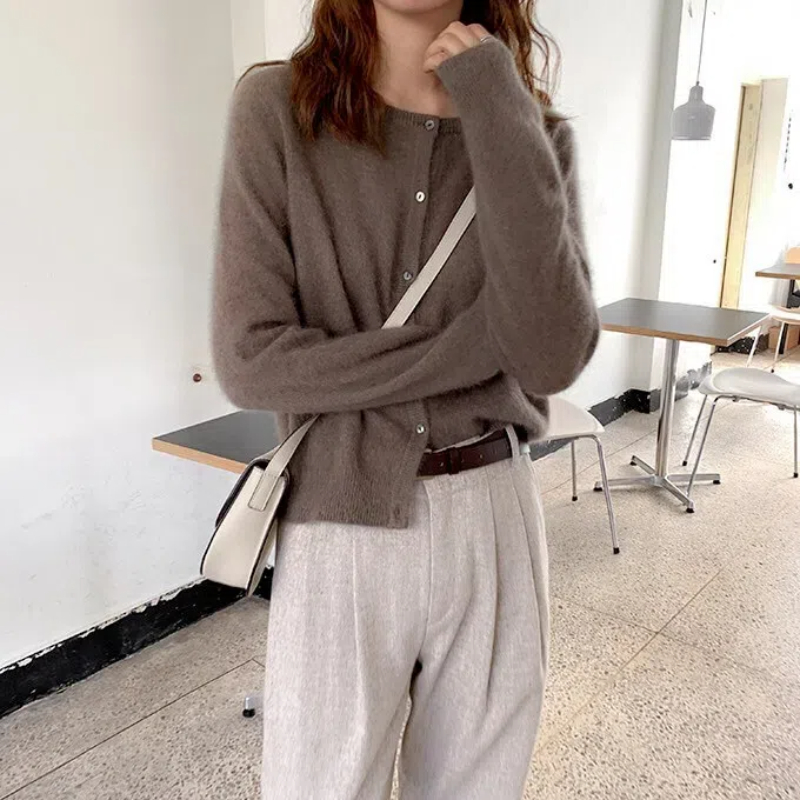 新しいファッショナブルなラウンドネックショートニットカーディガンルーズフィットカジュアルセータージャケット女性のための 234