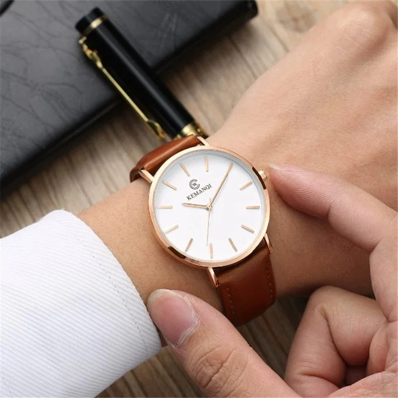 Ultra fino relógio de quartzo masculino kemanqi luxo relógio masculino negócios simples relógios de pulso de couro masculino erkek saat
