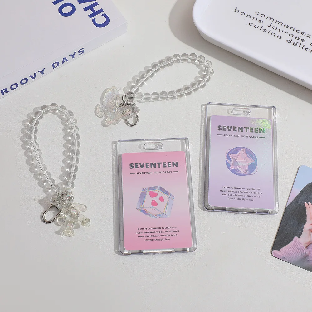 อะคริลิคโปร่งใสการ์ดนักเรียนรถบัสอาหารการ์ดป้องกันกรณี ID Photo Display พวงกุญแจจี้หญิง