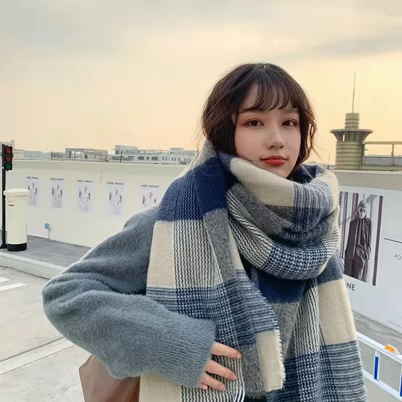 2022 karierte Winters chal Frauen Luxus warme Foulard feste Schals Mode lässige Schals Kaschmir